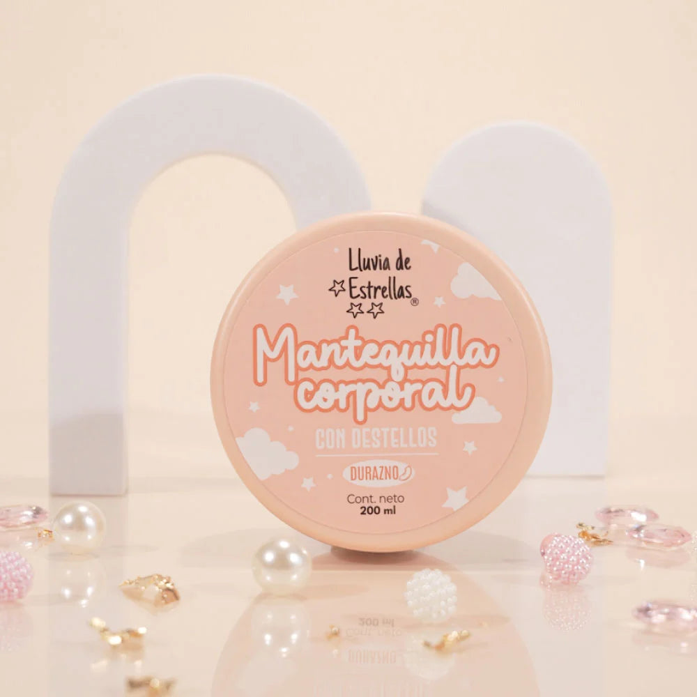 Mantequilla coporal sin color y con glitter lluvia de estrellas