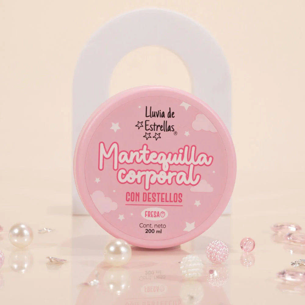 Mantequilla coporal sin color y con glitter lluvia de estrellas