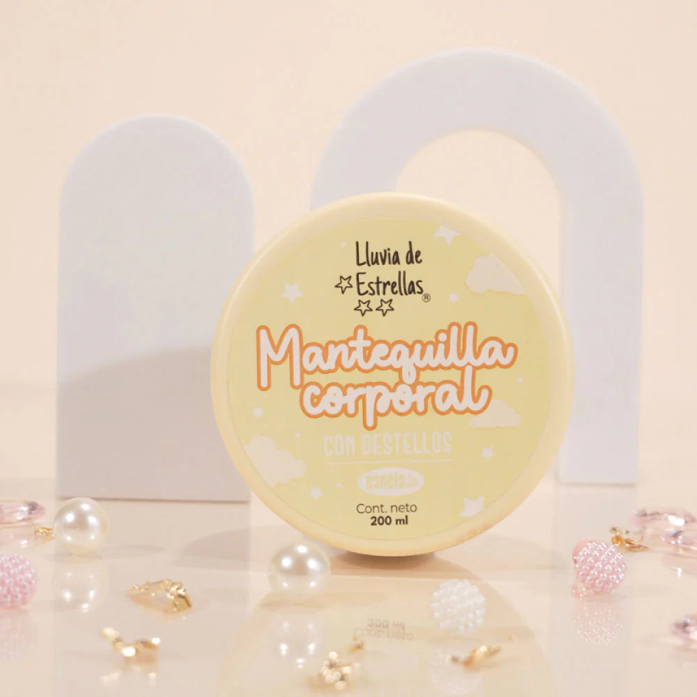 Mantequilla coporal sin color y con glitter lluvia de estrellas