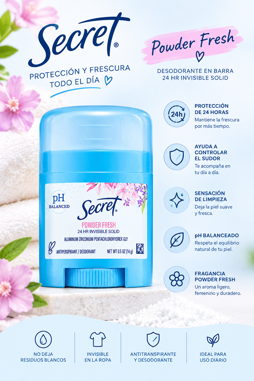 Secret Powder Fresh – Desodorante Antitranspirante en Barra
